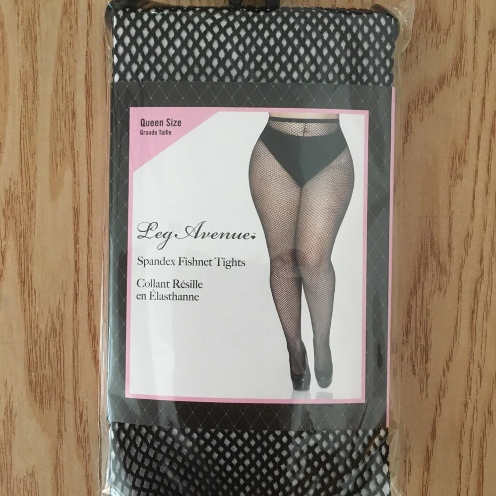 New Women’s Leg Avenue Spandex Fishnet Tights Black Queen Size 150-220lbs
